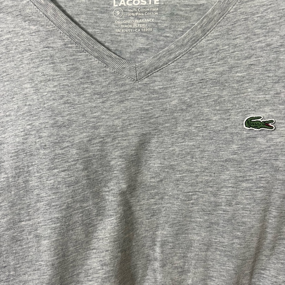 LACOSTE Pima Cotton GREY HEATHER V-Neck T-Shirt French 4XL - Picture 4 of 4